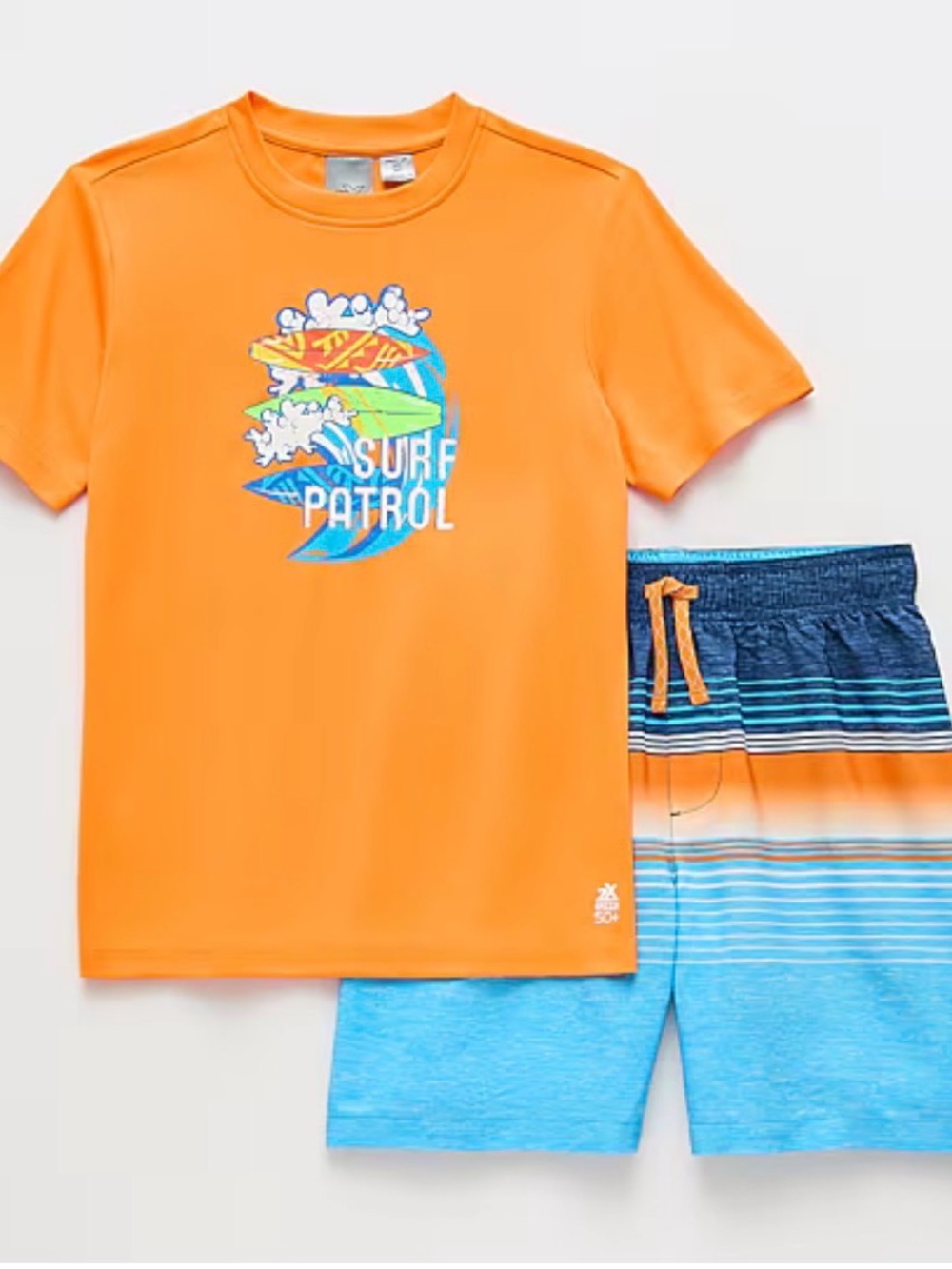 ZeroXposur UPF+50 Rash Guard Tee & Blue Stripe Swim Trunks
